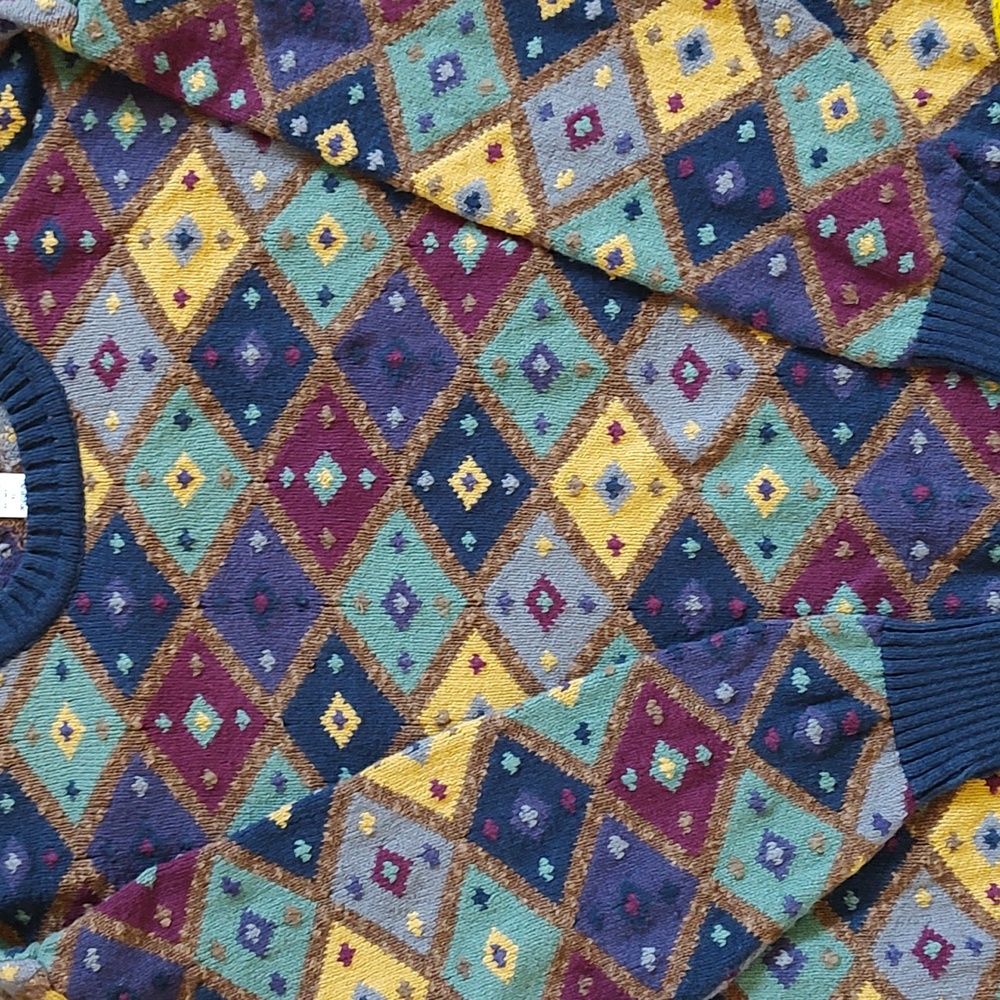 Vtg colorful diamond knit sweater